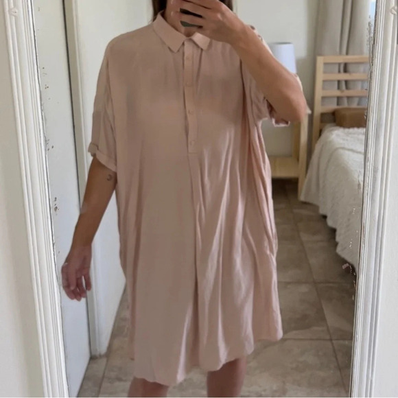 & Other Stories • Tan Cupro Henley Shirtdress - Picture 10 of 12